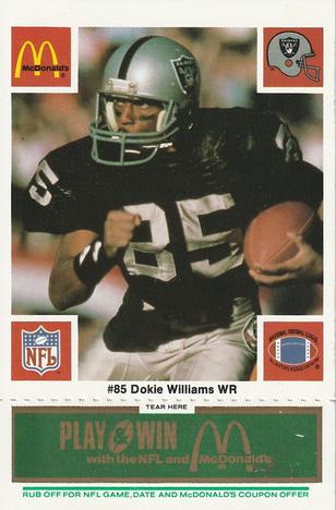 1986 McDonald's Los Angeles Raiders - Full Game Pieces Green Tab #NNO Dokie Williams Front