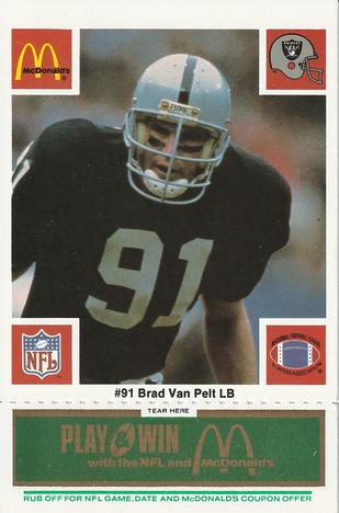 1986 McDonald's Los Angeles Raiders - Full Game Pieces Green Tab #NNO Brad Van Pelt Front