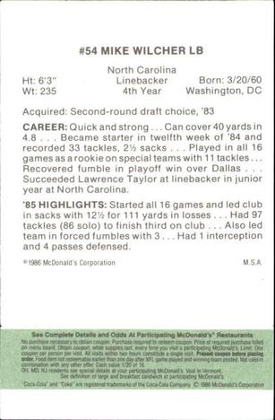 1986 McDonald's Los Angeles Rams - Full Game Pieces - Week 4 Green Tab #NNO Mike Wilcher Back
