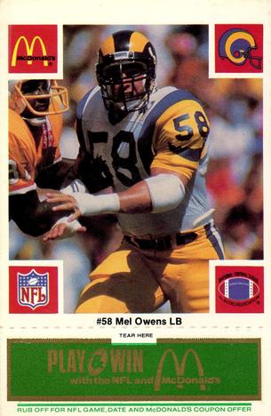 1986 McDonald's Los Angeles Rams - Full Game Pieces - Week 4 Green Tab #NNO Mel Owens Front