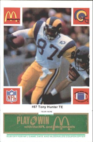 1986 McDonald's Los Angeles Rams - Full Game Pieces - Week 4 Green Tab #NNO Tony Hunter Front
