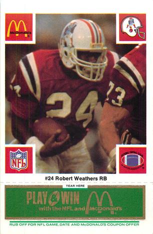 1986 McDonald's New England Patriots - Full Game Pieces - Week 4 Green Tab #NNO Robert Weathers Front