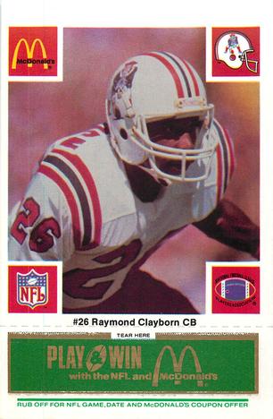 1986 McDonald's New England Patriots - Full Game Pieces - Week 4 Green Tab #NNO Raymond Clayborn Front