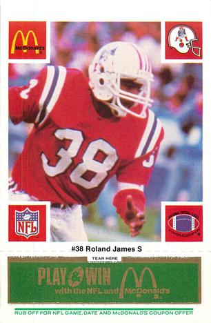 1986 McDonald's New England Patriots - Full Game Pieces - Week 4 Green Tab #NNO Roland James Front