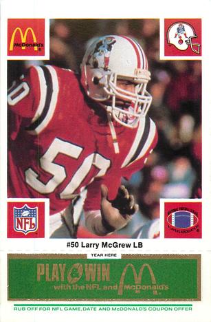 1986 McDonald's New England Patriots - Full Game Pieces - Week 4 Green Tab #NNO Larry McGrew Front