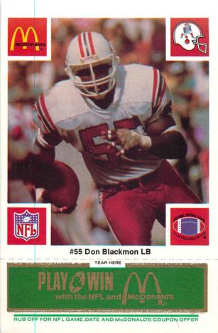 1986 McDonald's New England Patriots - Full Game Pieces - Week 4 Green Tab #NNO Don Blackmon Front