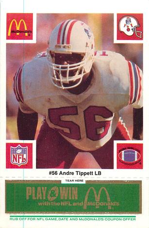 1986 McDonald's New England Patriots - Full Game Pieces - Week 4 Green Tab #NNO Andre Tippett Front