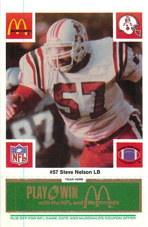 1986 McDonald's New England Patriots - Full Game Pieces - Week 4 Green Tab #NNO Steve Nelson Front