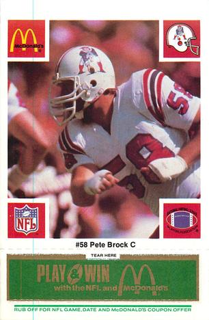 1986 McDonald's New England Patriots - Full Game Pieces - Week 4 Green Tab #NNO Pete Brock Front