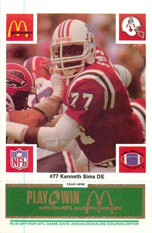 1986 McDonald's New England Patriots - Full Game Pieces - Week 4 Green Tab #NNO Kenneth Sims Front