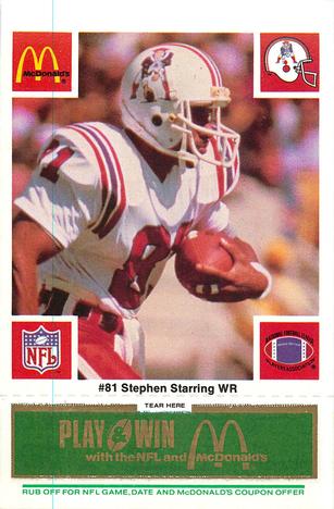 1986 McDonald's New England Patriots - Full Game Pieces - Week 4 Green Tab #NNO Stephen Starring Front
