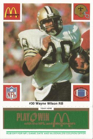 1986 McDonald's New Orleans Saints - Full Game Pieces - Week 4 Green Tab #NNO Wayne Wilson Front