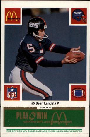 1986 McDonald's New York Giants - Full Game Pieces - Week 4 Green Tab #NNO Sean Landeta Front