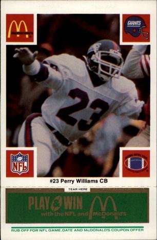 1986 McDonald's New York Giants - Full Game Pieces - Week 4 Green Tab #NNO Perry Williams Front