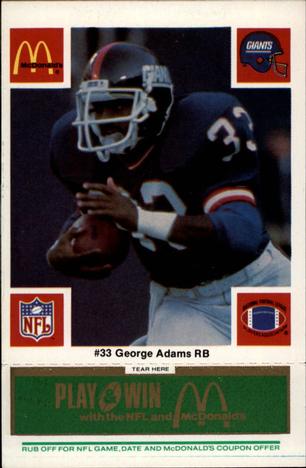 1986 McDonald's New York Giants - Full Game Pieces - Week 4 Green Tab #NNO George Adams Front