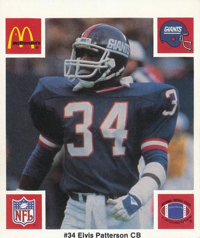 1986 McDonald's New York Giants - Full Game Pieces - Week 4 Green Tab #NNO Elvis Patterson Front