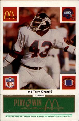 1986 McDonald's New York Giants - Full Game Pieces - Week 4 Green Tab #NNO Terry Kinard Front
