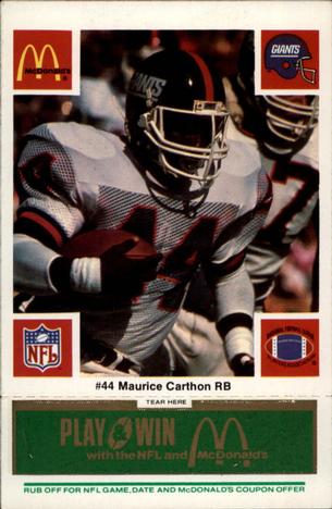 1986 McDonald's New York Giants - Full Game Pieces - Week 4 Green Tab #NNO Maurice Carthon Front