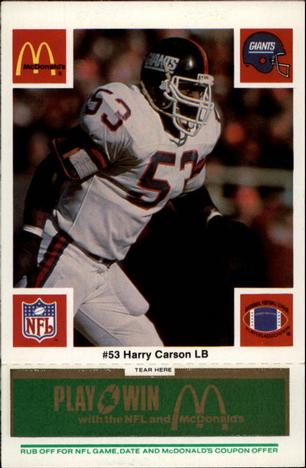 1986 McDonald's New York Giants - Full Game Pieces - Week 4 Green Tab #NNO Harry Carson Front