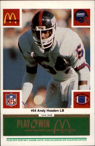 1986 McDonald's New York Giants - Full Game Pieces - Week 4 Green Tab #NNO Andy Headen Front