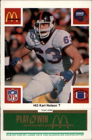 1986 McDonald's New York Giants - Full Game Pieces - Week 4 Green Tab #NNO Karl Nelson Front