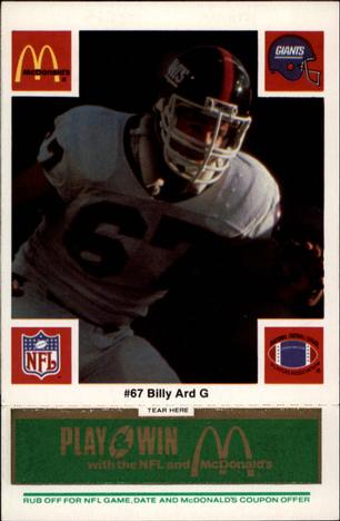 1986 McDonald's New York Giants - Full Game Pieces - Week 4 Green Tab #NNO Billy Ard Front