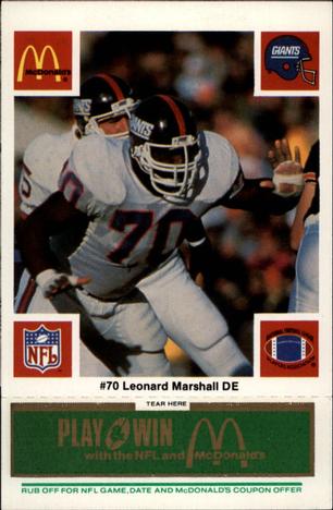 1986 McDonald's New York Giants - Full Game Pieces - Week 4 Green Tab #NNO Leonard Marshall Front