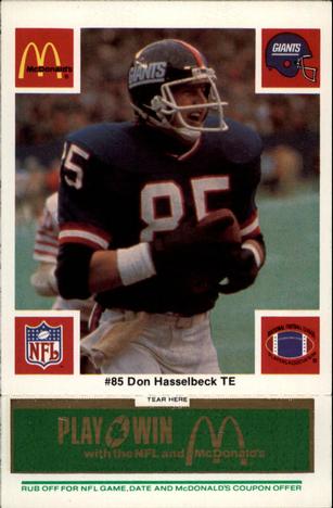 1986 McDonald's New York Giants - Full Game Pieces - Week 4 Green Tab #NNO Don Hasselbeck Front