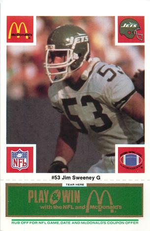 1986 McDonald's New York Jets - Full Game Pieces - Week 4 Green Tab #NNO Jim Sweeney Front