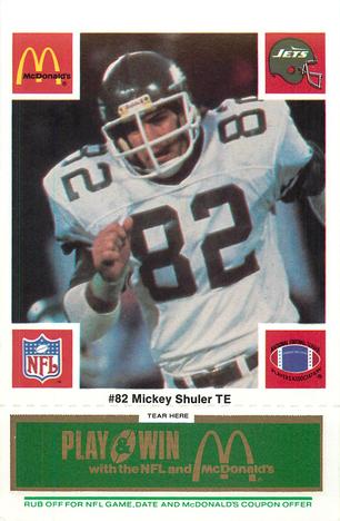 1986 McDonald's New York Jets - Full Game Pieces - Week 4 Green Tab #NNO Mickey Shuler Front