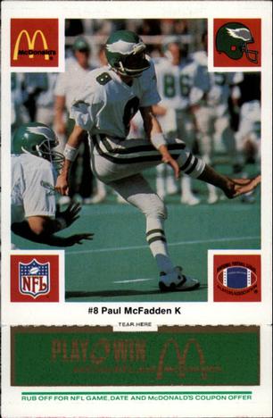1986 McDonald's Philadelphia Eagles - Full Game Pieces - Week 4 Green Tab #NNO Paul McFadden Front