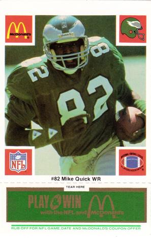 1986 McDonald's Philadelphia Eagles - Full Game Pieces - Week 4 Green Tab #NNO Mike Quick Front