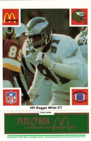1986 McDonald's Philadelphia Eagles - Full Game Pieces - Week 4 Green Tab #NNO Reggie White Front