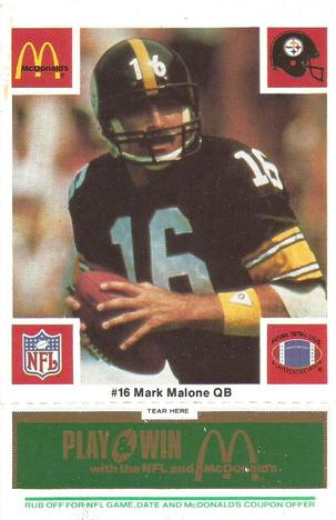 1986 McDonald's Pittsburgh Steelers - Full Game Pieces - Week 4 Green Tab #NNO Mark Malone Front