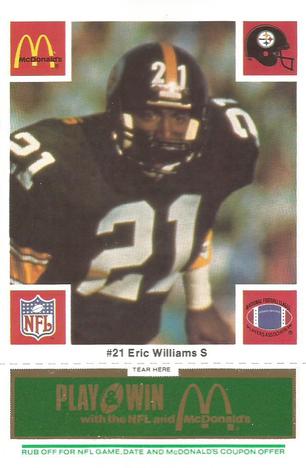 1986 McDonald's Pittsburgh Steelers - Full Game Pieces - Week 4 Green Tab #NNO Eric Williams Front