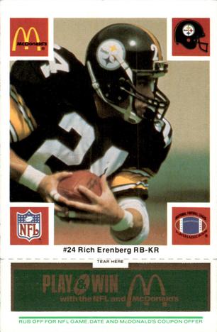1986 McDonald's Pittsburgh Steelers - Full Game Pieces - Week 4 Green Tab #NNO Rich Erenberg Front
