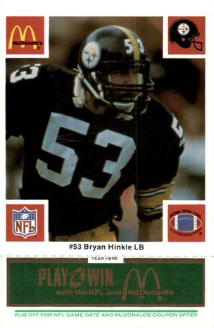1986 McDonald's Pittsburgh Steelers - Full Game Pieces - Week 4 Green Tab #NNO Bryan Hinkle Front