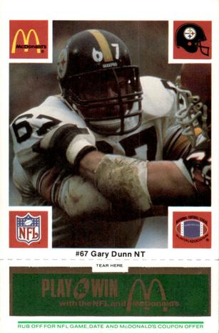 1986 McDonald's Pittsburgh Steelers - Full Game Pieces - Week 4 Green Tab #NNO Gary Dunn Front