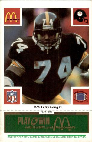 1986 McDonald's Pittsburgh Steelers - Full Game Pieces - Week 4 Green Tab #NNO Terry Long Front