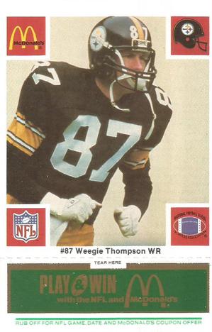 1986 McDonald's Pittsburgh Steelers - Full Game Pieces - Week 4 Green Tab #NNO Weegie Thompson Front