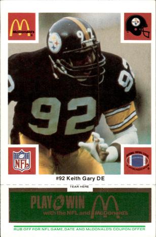 1986 McDonald's Pittsburgh Steelers - Full Game Pieces - Week 4 Green Tab #NNO Keith Gary Front