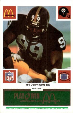 1986 McDonald's Pittsburgh Steelers - Full Game Pieces - Week 4 Green Tab #NNO Darryl Sims Front