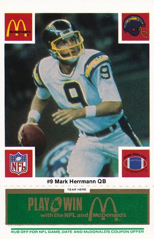 1986 McDonald's San Diego Chargers - Full Game Pieces - Week 4 Green Tab #NNO Mark Herrmann Front