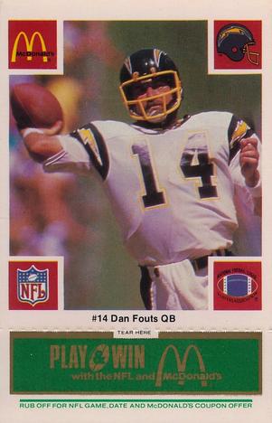 1986 McDonald's San Diego Chargers - Full Game Pieces - Week 4 Green Tab #NNO Dan Fouts Front