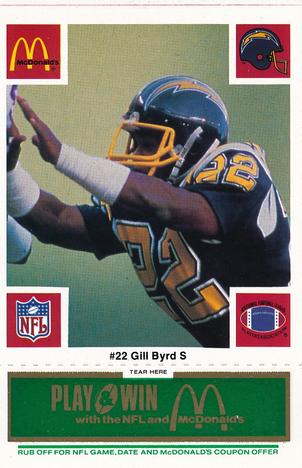 1986 McDonald's San Diego Chargers - Full Game Pieces - Week 4 Green Tab #NNO Gill Byrd Front