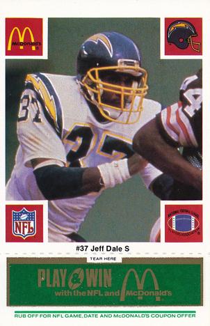 1986 McDonald's San Diego Chargers - Full Game Pieces - Week 4 Green Tab #NNO Jeffery Dale Front