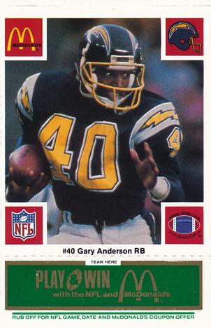 1986 McDonald's San Diego Chargers - Full Game Pieces - Week 4 Green Tab #NNO Gary Anderson Front