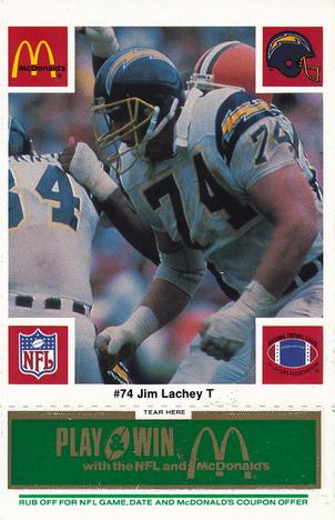 1986 McDonald's San Diego Chargers - Full Game Pieces - Week 4 Green Tab #NNO Jim Lachey Front