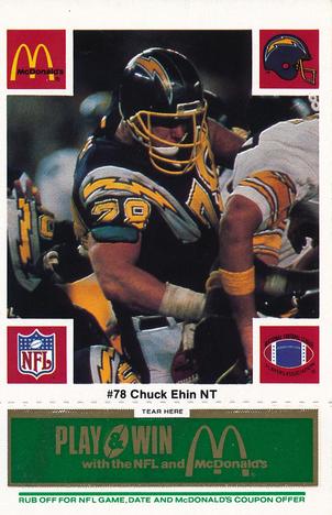 1986 McDonald's San Diego Chargers - Full Game Pieces - Week 4 Green Tab #NNO Chuck Ehin Front