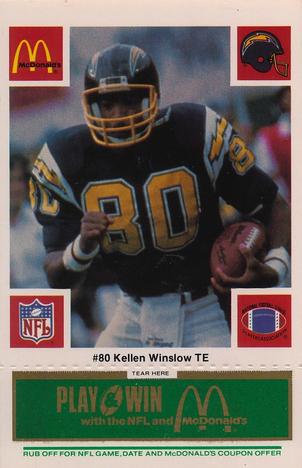1986 McDonald's San Diego Chargers - Full Game Pieces - Week 4 Green Tab #NNO Kellen Winslow Front